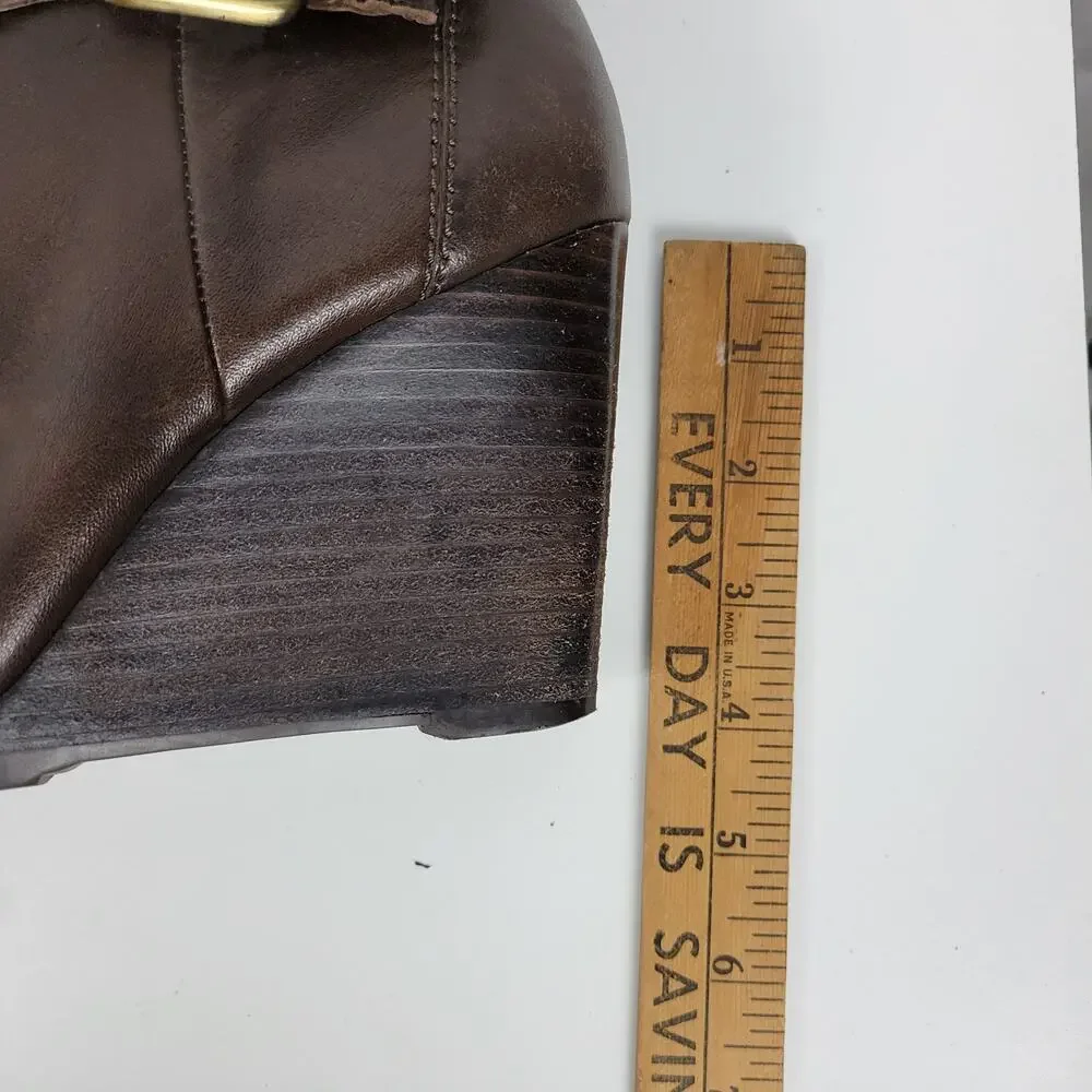 a.n.a. A New Approach Womens Boots 7 Brown Leather Knee High Wedges Heels Buckle